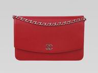 CHANEL COWHIDE DOUBLE C LOGO CHAIN BAG DARK RED A04589-R