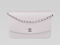 CHANEL COWHIDE DOUBLE C LOGO BAG SILVERY WHITE A04589-W