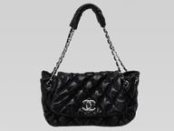 Chanel Quilted Flap Bubble Black Leather Shoulder Bag A36013