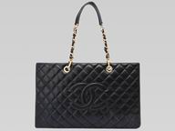 CHANEL Caviar Large Grand Shopper Tote Bag Black(Gold) A58728