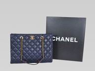 CHANEL Calfskin Grand Shopper Tote Bag In Blue(Gold) A50997