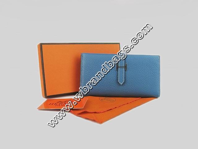 Hermes Dogon Clemence Leather Wallet In Med-Blue H0005E