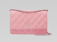 Chanel Lambskin Leather quilted Long Chain Bag In Pink A36359