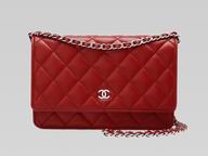Chanel Lambskin Leather quilted Long Chain Bag In Red A36181