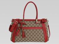 Gucci GG Logo Fabric Weave Handle Bag Red Side GU455453