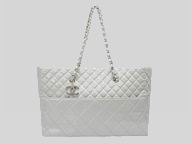 Chanel Patent CC Shop Tote Grey Silver Hardware A308270