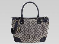 Gucci Large Sukey G-Logo Fabric&Cowhide Bag Blue G554950