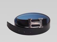 Hermes Silver H Logo Double Sided Calfskin Belt Black/Blue HB22148