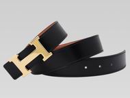 Hermes Gold H Logo Double Sided Calfskin Belt Black/Orange HB22150