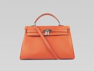 Kelly 35 Clemence Leather Silver Hardware Orange H220805