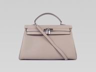 Hermes Kelly 35 Clemence Leather Silver Hardware Gray H220811