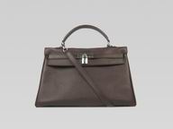 Hermes Kelly 35 Clemence Leather Silver Studs Deep-Coffee H220817