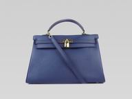 Hermes Kelly 35 Clemence Leather Gold Studs Deep-Blue H220818