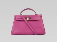 Hermes Kelly 35 Clemence Leather Gold Studs Peach-Red H220820