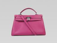 Hermes Kelly 35 Clemence Leather Silver Studs Peach-Red H220821