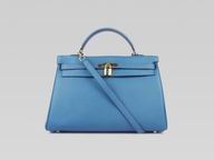 Kelly 35 Clemence Leather Gold Studs Medium-Blue H220822