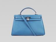 Kelly 35 Clemence Leather Silver Studs Medium-Blue H220823