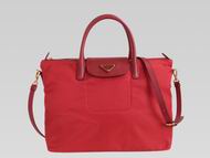 Prada Tessuto Triangle Logo Plate Nylon Should/HandBag Red(Large) P467440