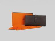 Hermes Hermes Dogon Clemence Leather Wallet Coffee H0005J