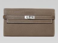 Hermes Epsom Cowhide Kelly Long Wallet Maroon Silver H50179