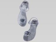 2013 Chanel Double C Camellia Strappy Sandals Silver A41999
