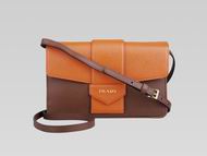 Prada Saffiano Lux Nzv Cowhide Gold Logo Orange/Coffee PR524554