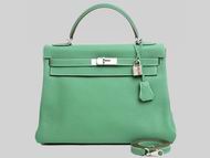 Hermes Kelly 32cm Clemence Leather Palladium Hardware Green H10489