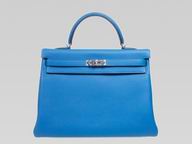 Hermes Kelly 35cm Toge Leather Palladium Hardware Bag Mykonos Blue H11800