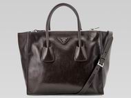 Prada Glace Shiny Calfskin Triangle Logo Large Bag Coffee P581825