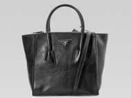 Prada Glace Shiny Calfskin Triangle Logo Bag In Black P141457