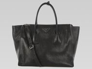 Prada Glace Calfskin Triangle Logo Large Bag In Black P261002
