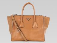 Prada Glace Calfskin Triangle Logo Large Bag Camel P536288