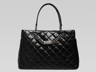 Chanel Shiny Calfskin Quilted Anti-Silver Shoulder Bag Black A560780