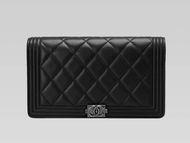 Chanel Lambskin Quilted Anti-silver Long Wallet Black A57593