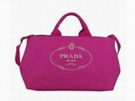 Prada Canapa Emboss Logo Denim Large Bag Peach Red BN58294