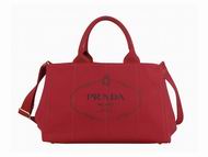 Prada Canapa Emboss Logo Denim Medium Size Bag Red BN56917
