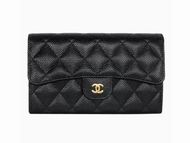 Chanel Classic Gold CC Caviar Long Wallet Black Gold C31506