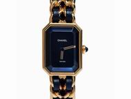 Chanel Premiere 18K Gold and Leather Chain Watch Black/Gold H0001