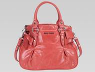 Miu Miu Vitello Lux Calfskin Bow Satchel Handbag Pink RNN955