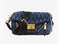 Miu Miu Denim Biker Black Quilted Shoulder Bag Blue RR1903