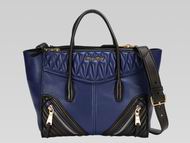 Miu Miu Two-tone Black/Blue Nappa Biker Tote Bag RN1032BB
