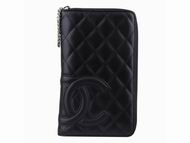 Chanel Cambon Lambsin Leather Wallet Black/Pink A77167