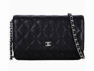 Chanel CC Black Lambskin Boy Bag Long Chain Silver A33815