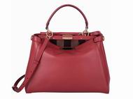 FENDI Regular Peekaboo Calfskin Shoulder Bag PequinXRed 8BN226-Q4J-F0G55