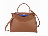 FENDI Regular Peekaboo Calfskin Shoulder Bag BrownXBlue 8BN226-Q4J-F0G98