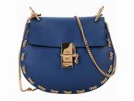 Chloe Drew Smooth Leather Around Golden Chain Bag Blue CH774079