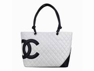 Chanel Cambon Lambskin Tote Bag White With Black CC A25169WBC