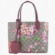 GUCCI Cowhide and Canvas Blooms Small Bag KhakiXPurple 372613 CU710 8693