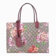 GUCCI Cowhide and Canvas Blooms Large Bag KhakiXPurple 368568 CU710 8693