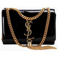 YSL Saint Laurent Monogramme Fringed Patent Dinner Bag Black YSL49796